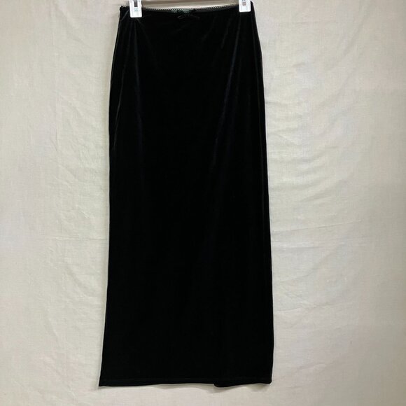 NWT Wild Fable Women's Size XS Black Satin Elastic Waist Velour Maxi Skirt - Picture 4 of 13